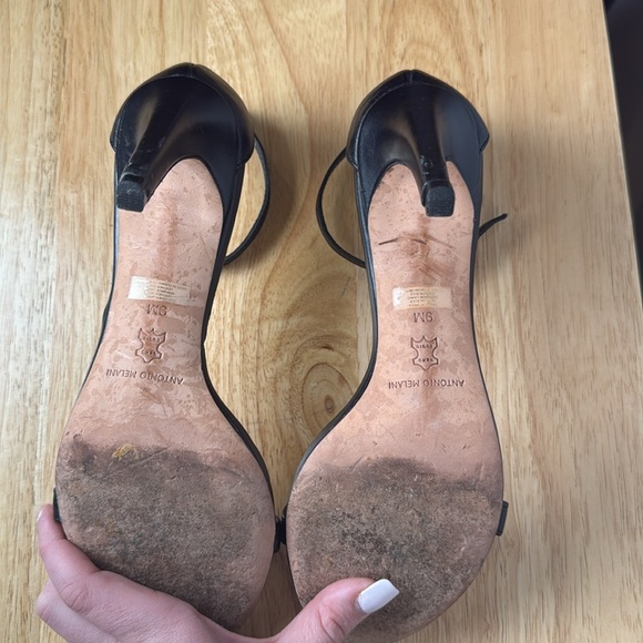 Antonio Melani Women’s Black Leather Sandal Heels Ankle Strap size 9 - Picture 5 of 6